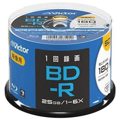 Victor JVC Blank Bluray VBR130RP50SJ2 25GB 6x BD-R 50 Disc Inkjet Printable New - Image 1 of 4
