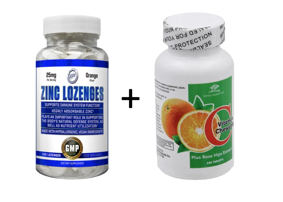 Vitamina C Masticable 1000mg + Pastillas de Zinc 50mg 200 Comprimidos Sabor Naranja Total  Foto 1 de 2