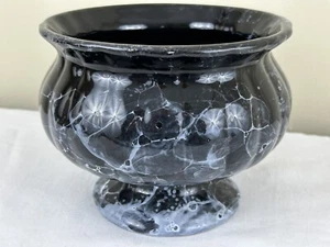 VINTAGE marbled black/grey glazed ceramic vase rose bowl cache pot Mid century - Picture 1 of 9