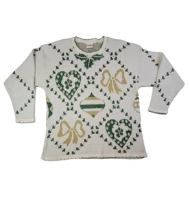 Vintage Ugly Christmas Sweater MED Mistelzweig Glitzer Ornamente Urlaub Party Schleife  - Bild 1 von 19