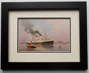 FRAMED SHIPPING PRINT  REX ENTERING NEW YORK 1936 - Picture 1 of 2
