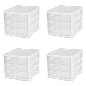 3 Drawer Unit Plastic Cabinet Organizers Countertop Storage Box Bin Dorm 4 Pack - Picture 1 of 11