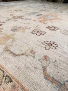 Vintage Turkish Oushak Rug, Beige 9X12 ft, Handmade Wool, Bohemian Anatolian - Picture 1 of 6