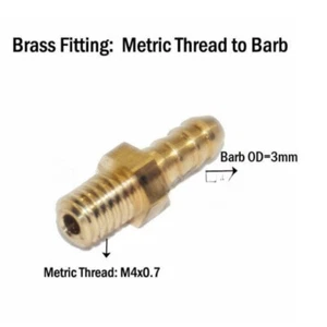 Hose Barb Fitting Adapter ConnectorBrass Metric Thread M4 M4x0.7 to 3mm 3/32" - Picture 1 of 2