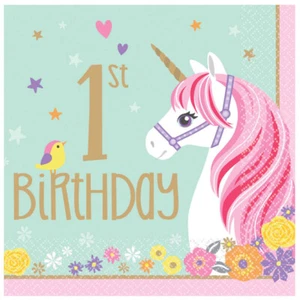 Magical Unicorn Party Supplies 1st Birthday Lunch Napkins 16 Pack Girl One First - Picture 1 of 1