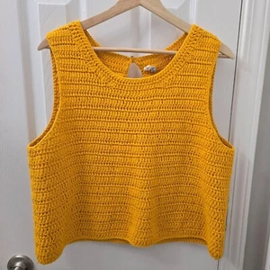 Moth Handmade Yellow Crochet Sweater Tank Top Large Keyhole Cotton Swanktop Boho - Bild 1 von 6