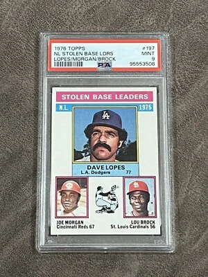 1976 Topps NL Base Roubada Líderes Joe Morgan Lou Brock #197 PSA 9 PERFEITO ESTADO!! HOF! - Imagem 1 de 2