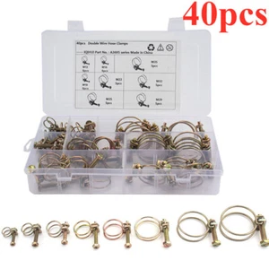 Kit de montaje apretado de perno de tornillo clip de tubo abrazaderas de manguera de doble alambre de hierro de 40 piezas con caja - Imagen 1 de 17