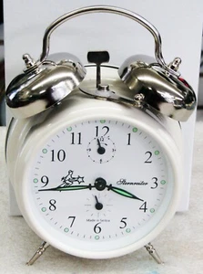 NEW ALARM CLOCK- DOUBLE BELL PEARL WHITE -MECHANICAL -MADE IN SERBIA - Picture 1 of 3