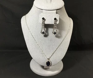 Jewelry set, 20", blue and clear rhinestones, silver tone, vintage earrings - Picture 1 of 5