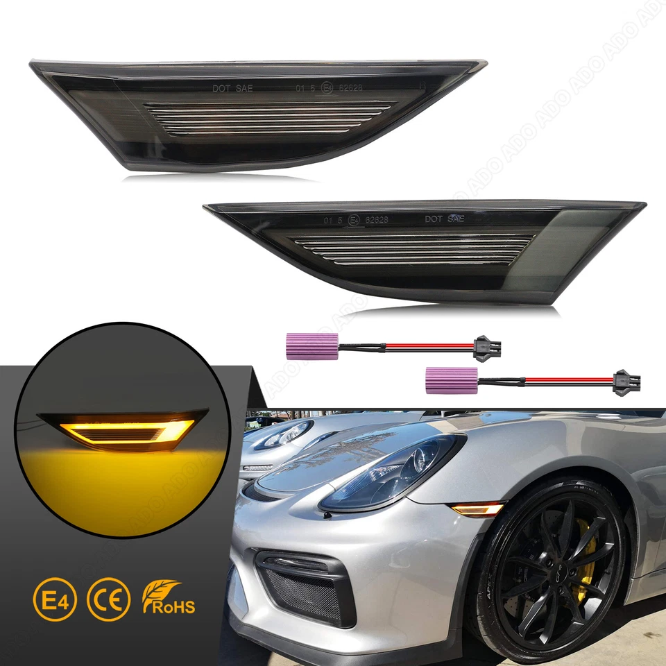2x For Porsche 911 991 Boxster Cayman 981 718 LED Side Turn Signal Indicator Black - Image 1 of 4