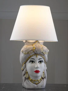 Lámpara cabeza de Moro Samira beige y oro figura decorativa mujer en cerámica... - Imagen 1 de 1