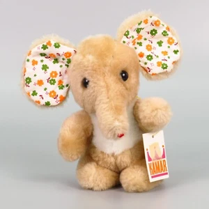 Vintage Kamar Elephant Plush Hannibal Stuffed Animal Toy Lovey Tan Flowers 7" - Picture 1 of 20