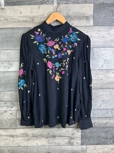 Monsoon Womens Freya Blouse Top Size Small Black Floral Embroidered Folk Boho - Picture 1 of 12