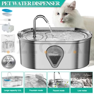 304 Stainless Steel Pet Drinking Diepenser Cat Dog Water Fountain& Filter 3.5L - Picture 1 of 20