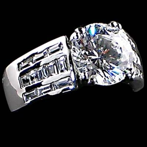 BREIT BAND SOLITÄR CZ mit Baquette Akzenten Verlobungsring_Größe-6_NF_925 SILBER - Bild 1 von 6