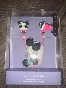 CLAIRE'S Pink Rainbow Panda Earbuds & Winder Cord Audio Jack Stereo 3 + - Picture 1 of 2