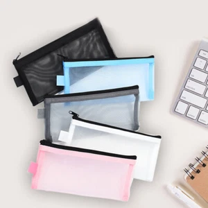 Pencil Case Bag Office Mesh Zipper Pencil Pouch Bag School Stationery Kids Gifts - Picture 1 of 18