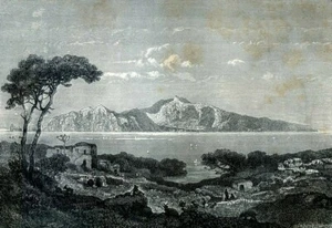 Italia, isla de Capri, vista tomada desde Massa-Lubrense... Grabado antiguo 1883 - Imagen 1 de 2
