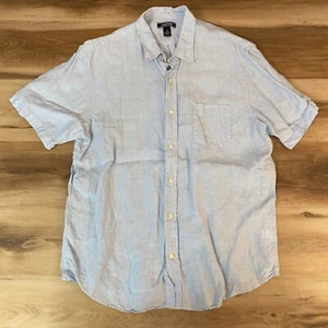 Lands End Shirt Mens Large Traditional Fit 100% Linen Blue Button Up - Picture 1 of 9