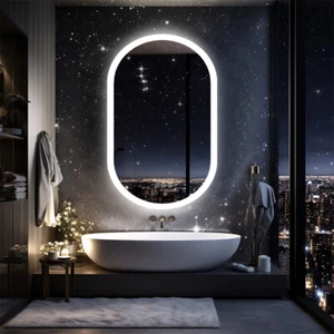 XXL Oval LED Bathroom Mirror Memory Light Anti-Fog Dimmable Lights Vanity Mirror - Picture 1 of 17
