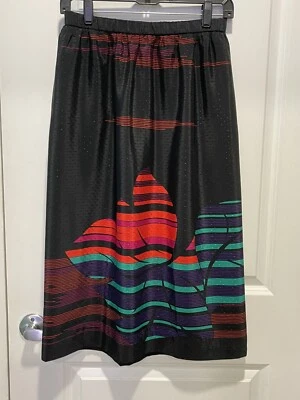 Винтажная юбка Andy размер 12 сделано в США черная с графическим дизайном - Изображение 1 из 4