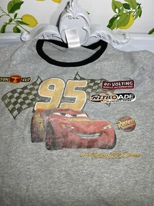 Vintage Pixar Cars Movie Lightning McQueen T Shirt With Patches XL Disney Store - Picture 1 of 9
