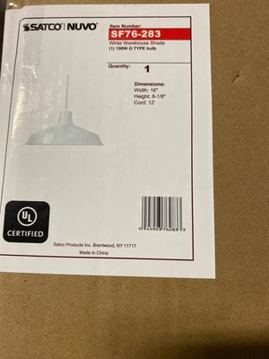 Nuvo Lighting SF76/283 Luz única 16" Ancho Colgante de almacén - Blanco Foto 1 de 2