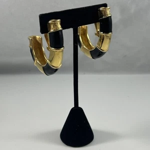 Vintage Givenchy Ohrringe schwarz und gold Ohrclips Retro 80’er Jahre - Bild 1 von 12