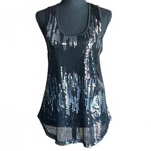 Exhilaration Women’s Tank Top Large Black Sequin Racerback Party  - Picture 1 of 4