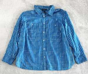 3X Lauren Ralph Lauren Para Mujer Azul y Blanco Rayas Algodón Abotonado Informal - Imagen 1 de 4