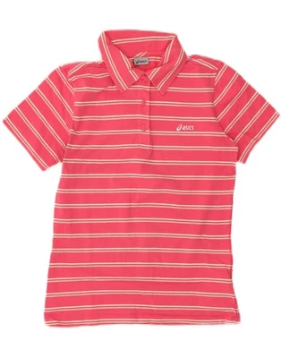 Camisa polo para mujer ASICS Reino Unido 12 mediana rosa a rayas algodón AV08 Foto 1 de 3