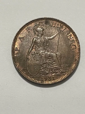 👀GREAT BRITAIN 1931 FARTHING COIN HIGH GRADE SCARCE THUS 👀 - Image 1 of 2