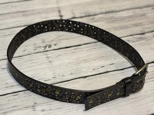 Black Leather Belt With Silver & Gold Grommet Womens Size Med Western Boho - Picture 1 of 7