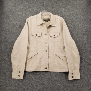 Eddie Bauer Jacket Womens XL Beige Linen Trucker Button Up Long Sleeve Collared - Picture 1 of 11