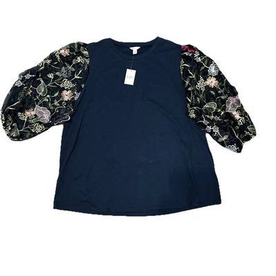 Новый с Ярлыками женская блузка вышитый цветочный рукава размер 18/20 новый - синий - Изображение 1 из 4