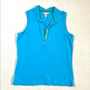 Lilly Pulitzer blue turquoise sleeveless Pique Polo L - Picture 1 of 8