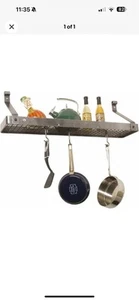 Enclume Gourmet Bookshelf Wall Rack w/ Hooks 36” Hammered Steel Brand New In Box - Picture 1 of 7
