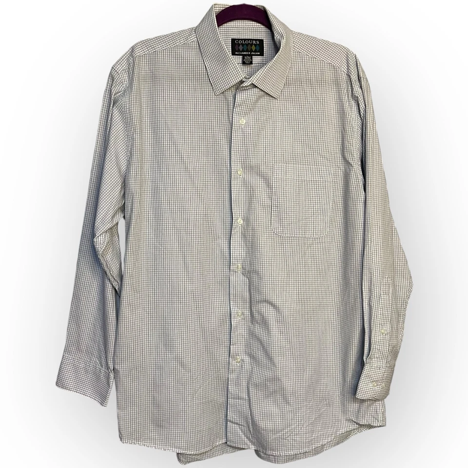 Colours Alexander Julian Plaid Button Up Shirt Mens L White Blue Business Preppy - Image 1 of 4