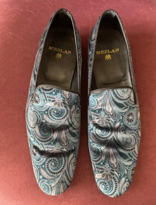 Mezlan COLE Blue Grey Black Paisley Printed Velvet Slip On Loafer Shoe - 11.5 M - Image 1 of 4