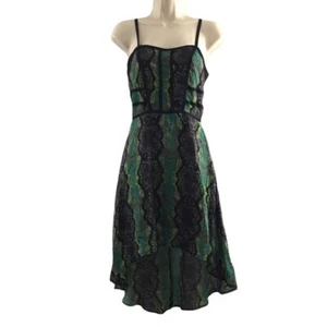 S.Y.L.K. Green Black Snake Print Hi Lo Mini Party Dress Womens XS 100% Silk - Picture 1 of 11