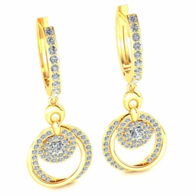 Pendientes colgantes de oro de 10 quilates con racimo de diamantes de corte redondo genuino de 1,75 quilates para dama Foto 1 de 4