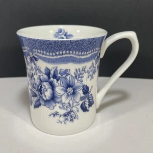 Queens Tonquin Blue Flower Tea Mug White Bone China Cup Floral 3-3/8in 8.5cm H - Picture 1 of 8