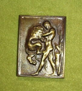 kl. Bronze Platte signiert; Mann mit Löwe - Picture 1 of 1