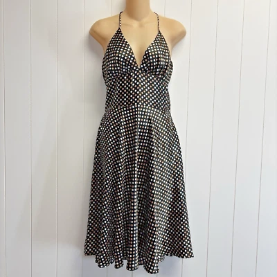 Vestido Halter Vintage Alyn Paige Mujer 3/4 Negro Dorado Blanco Lunares Bebé Muñeca Foto 1 de 4