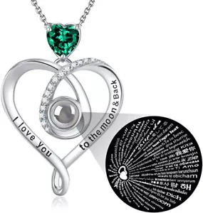 Mothers Day Gift for Mom I Love You Necklace 100 Languages Emerald Birthstone - Picture 1 of 10