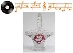 Bohemian Hofbauer Lead Crystal Glass Large Basket Cranberry Red With Byrds Bird - Picture 1 of 7