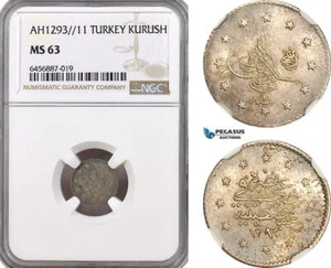 AH161, Turkey (Ottoman Empire) Abdülhamid II, 1 Kurush AH1293/11, NGC MS63 - Picture 1 of 1