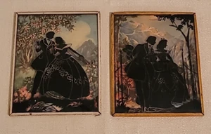 Juego de 2 siluetas de vidrio curvo romance arte pintado al revés de colección 4" x 5" - Imagen 1 de 23