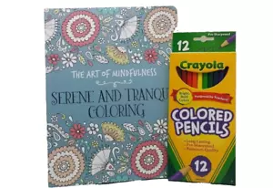 Serene And Tranquil Adult Coloring Book Crayola Pencils The Art Of Mindfulness - Picture 1 of 12